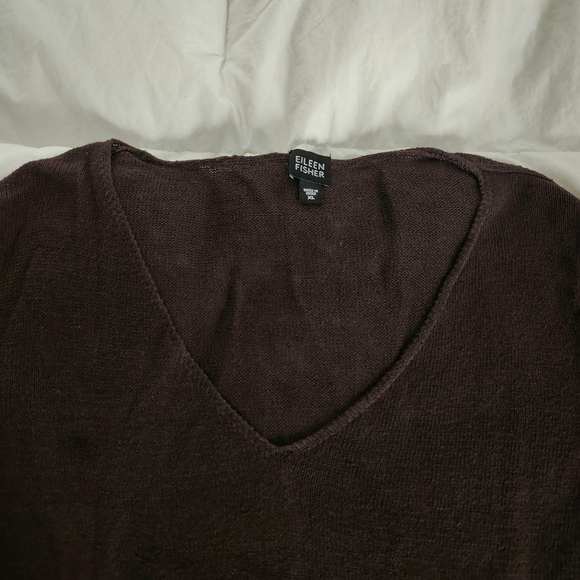 eileen fisher sweater 100% Linen Brown L/S V Neck Size XL - Picture 3 of 8